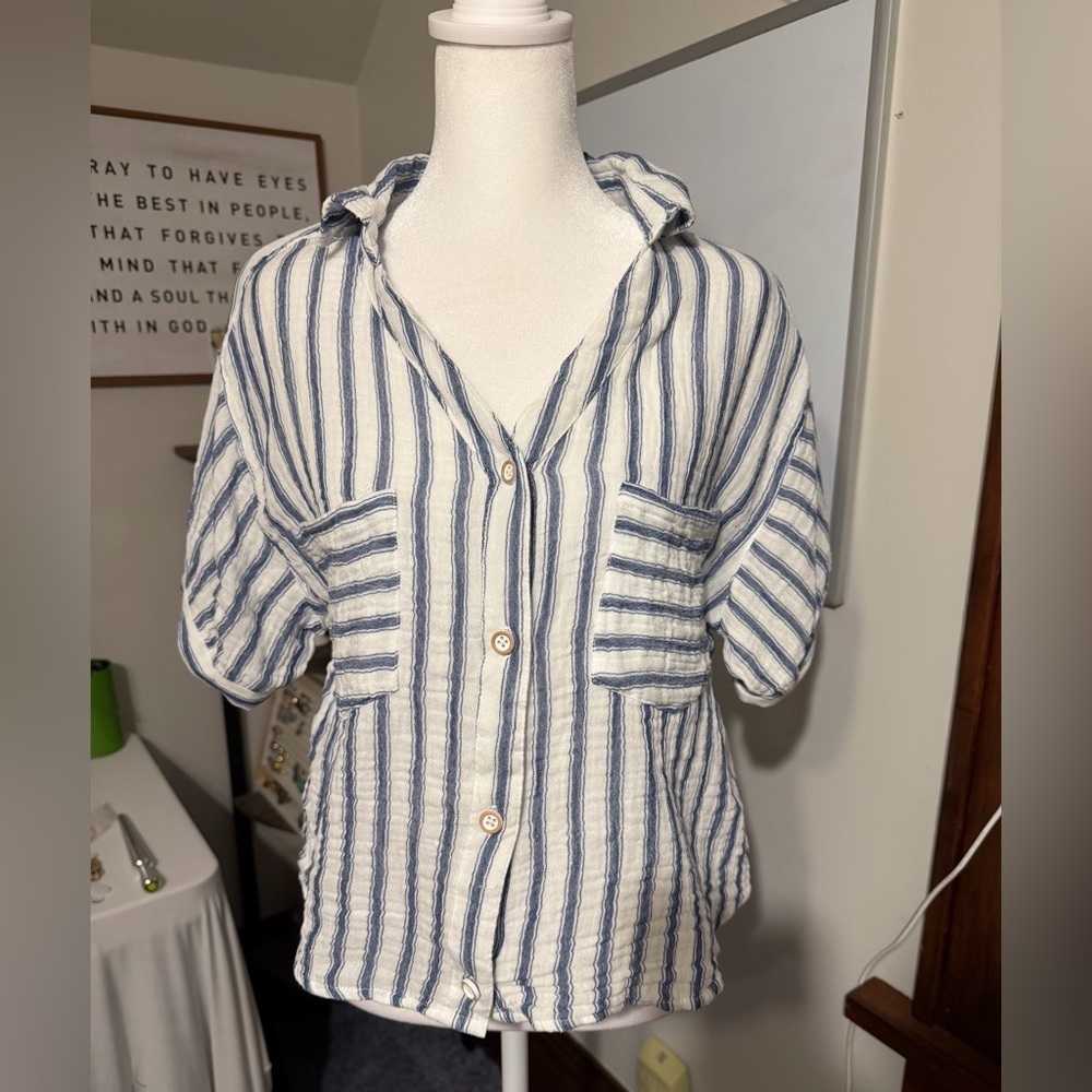 Love Notes Blue and White Striped Top